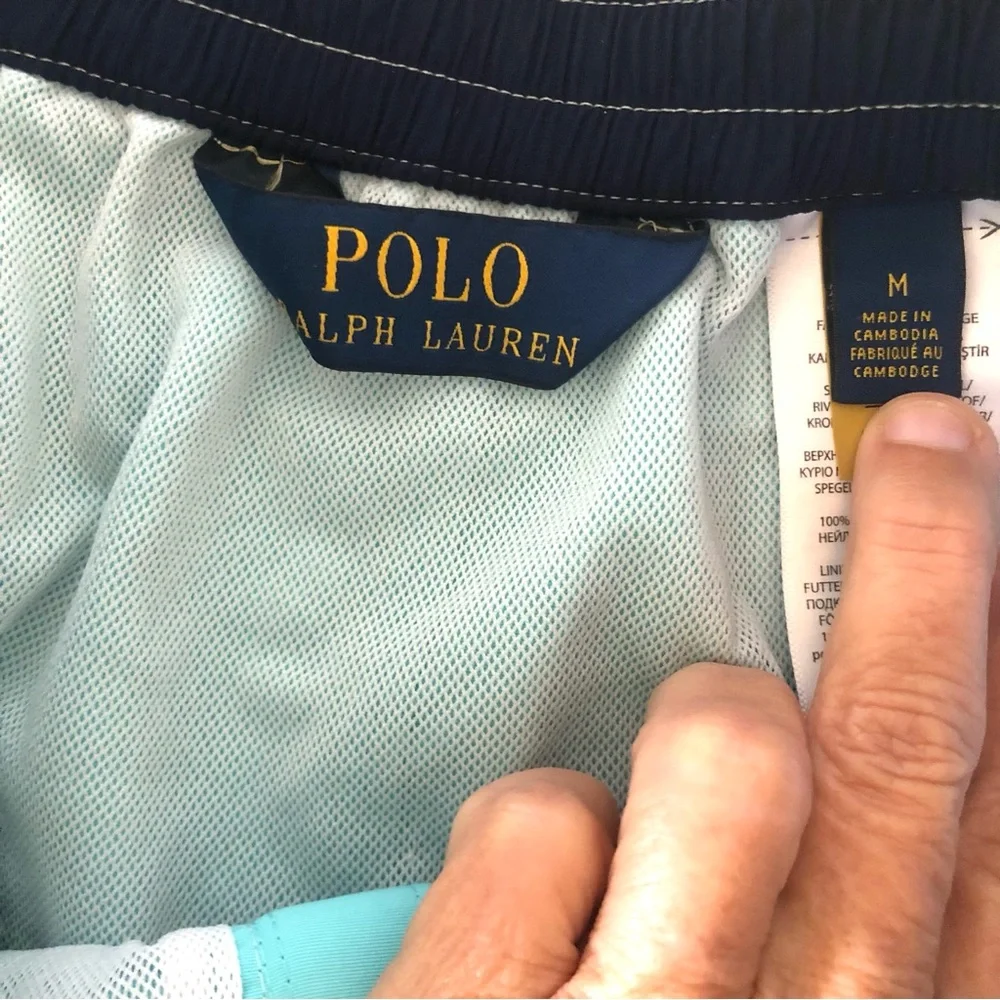 Polo Ralph Lauren Kailua Swim Shorts Men Medium Aqua Blue Mesh Lined Trunks
